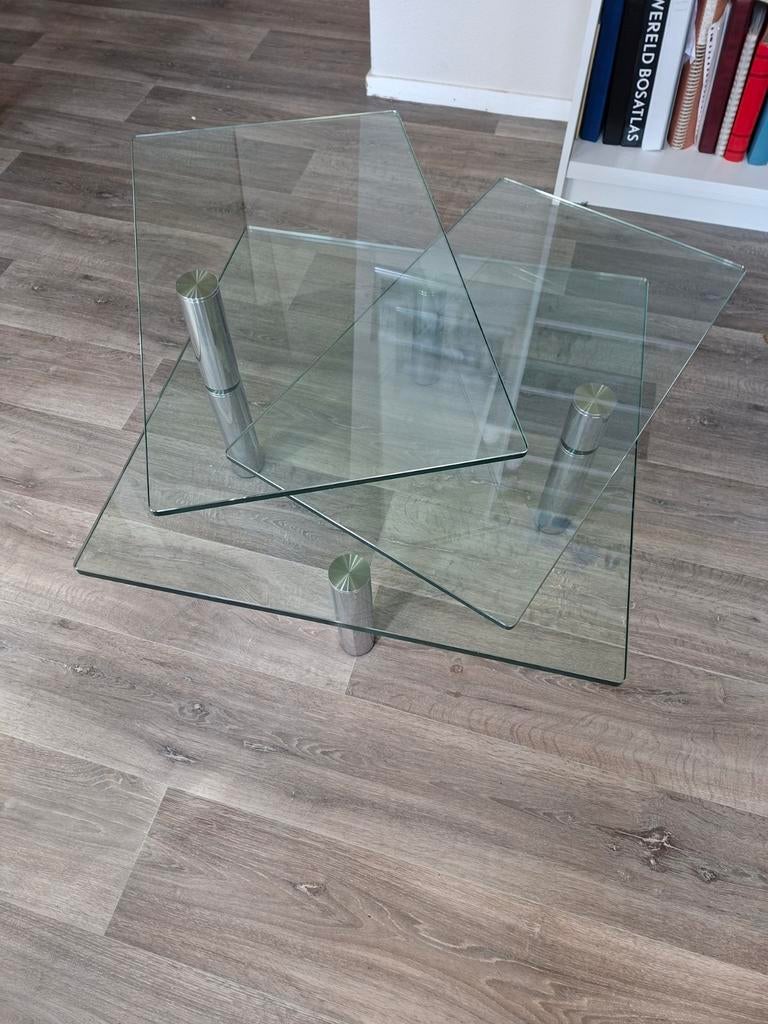 Salontafel met draaibare glazen bladen, Ophalen, 100 tot 150 cm, 50 tot 100 cm, Zo goed als nieuw