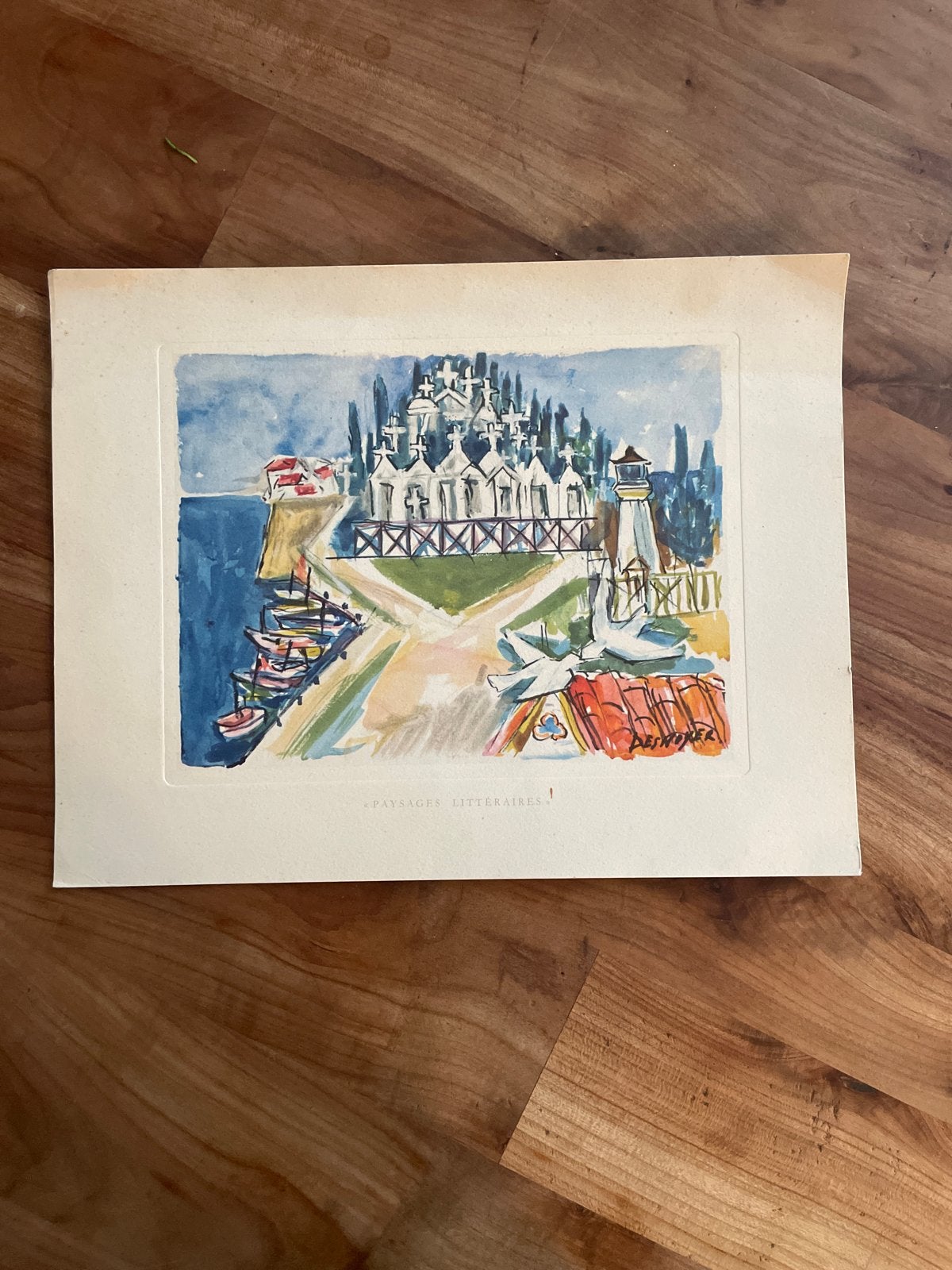 Vintage reproductie 'Paysages Littéraires' - Desnoyer 1957, Ophalen of Verzenden, Minder dan 50 cm, Schilderij