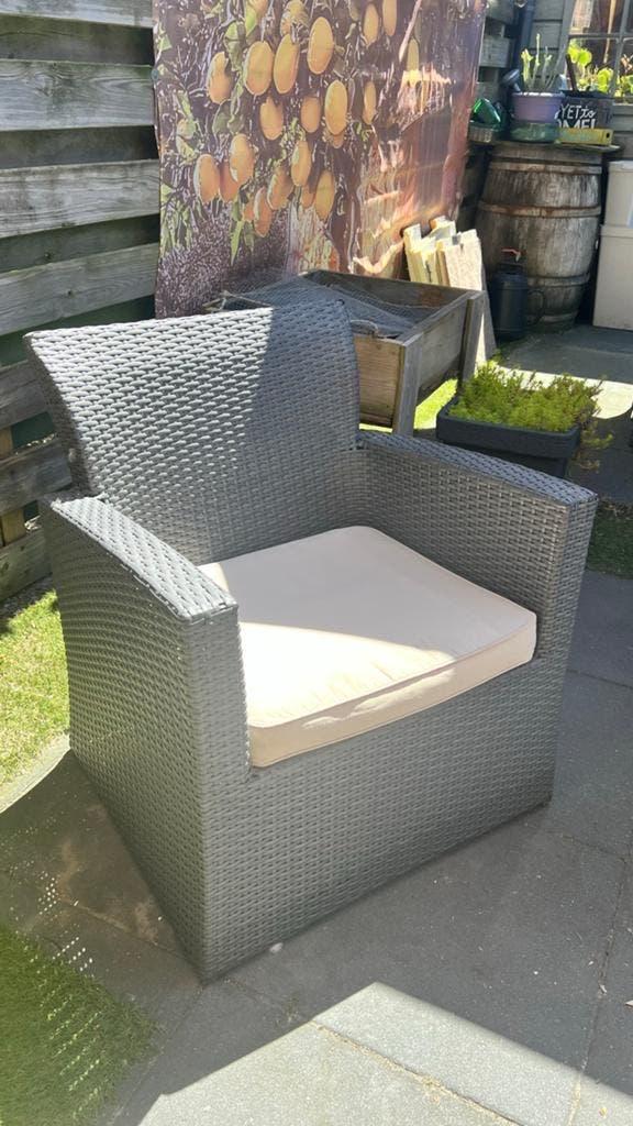 Wicker Loungeset met Opbergbox en Plantenbakken, Tuin en Terras, Gebruikt, Loungeset, Wicker, Stoel