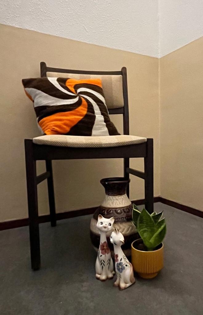 retro vintage mid century jaren 70 houten stoel fauteuil, Huis en Inrichting, Stoelen, Ophalen, Gebruikt, Retro 70s, Bruin
