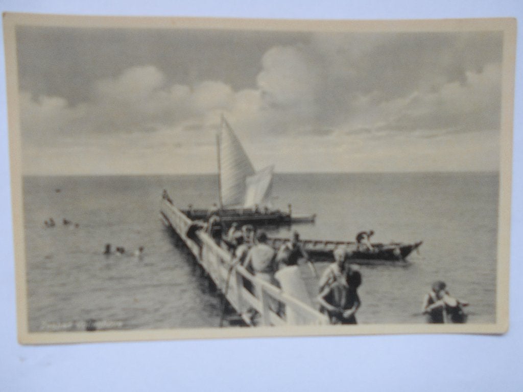 Vollenhove zeebad Pier met zeilboot en zwemmers Vollenhove, Verzamelen, Ophalen of Verzenden, 1920 tot 1940, Ongelopen, Overijssel