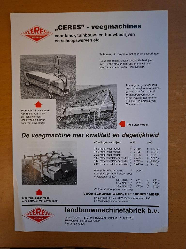 Folder Ceres veegmachines, Verzenden, Gelezen, Tractor en Landbouw