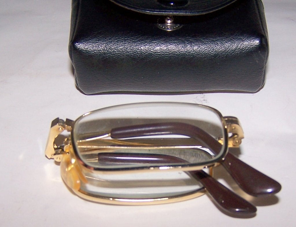 Vintage opvouwbare goudkleurige leesbril met etui -Pop Star., Overige merken, Overige kleuren, Ophalen of Verzenden, Zo goed als nieuw