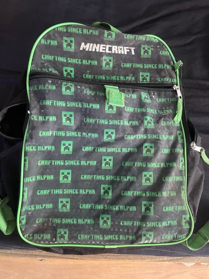 Minecraft Rugzak met Lunchtas - Gebruikt, Sieraden, Tassen en Uiterlijk, 40 tot 50 cm, Groen, Gebruikt, 30 tot 40 cm