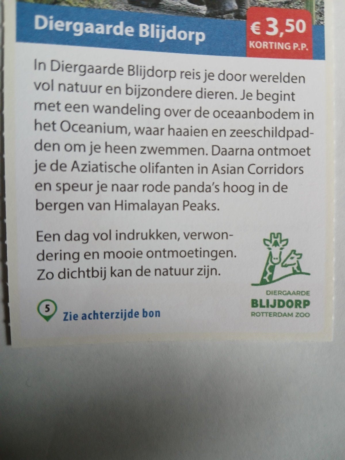 Kortingsbon Diergaarde Blijdorp ., Tickets en Kaartjes, Drie personen of meer, Kortingsbon