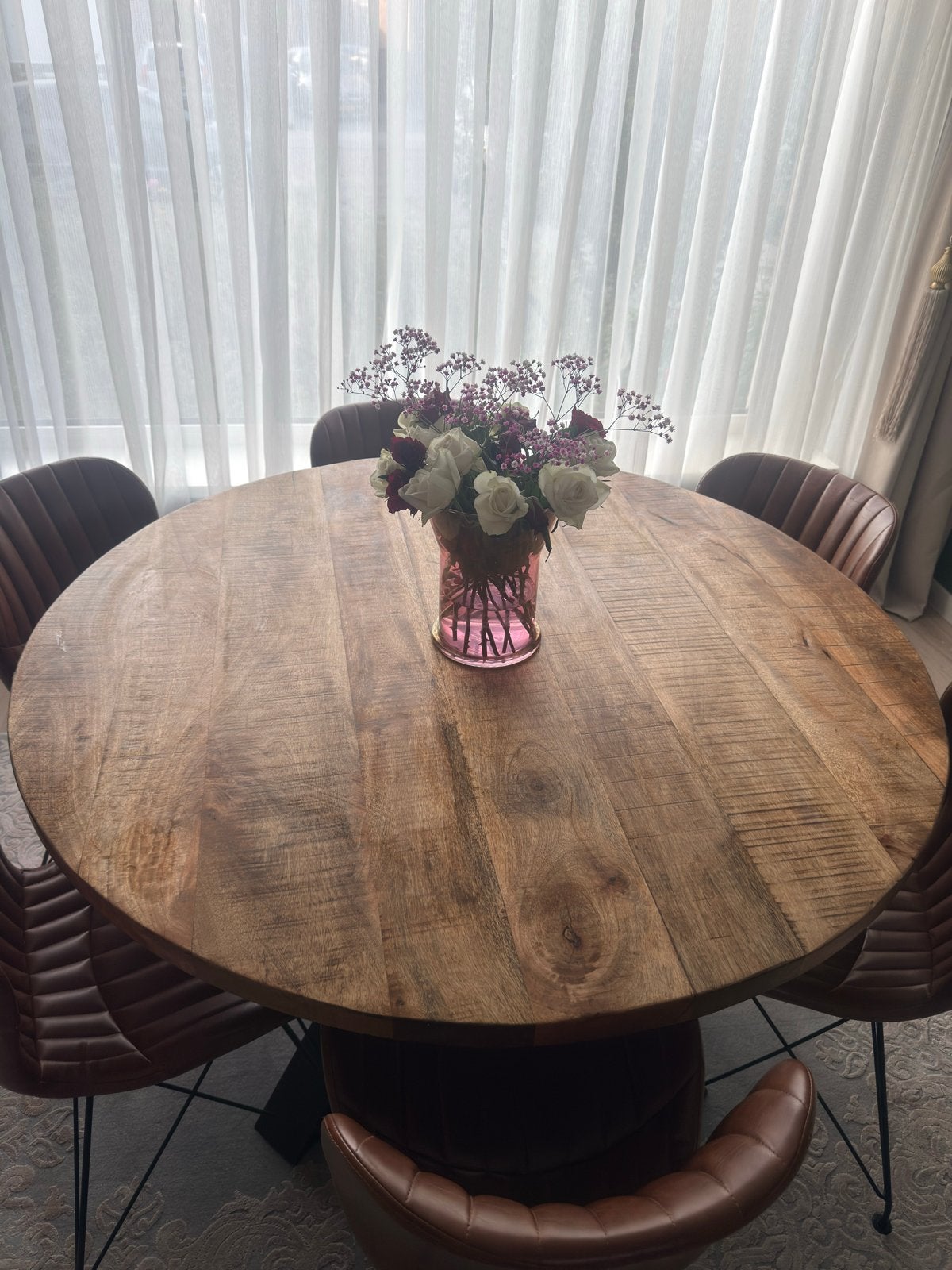 Mooie Ronde Mangohouten Eettafel  130 cm, Ophalen, 100 tot 150 cm, Rond, Zo goed als nieuw