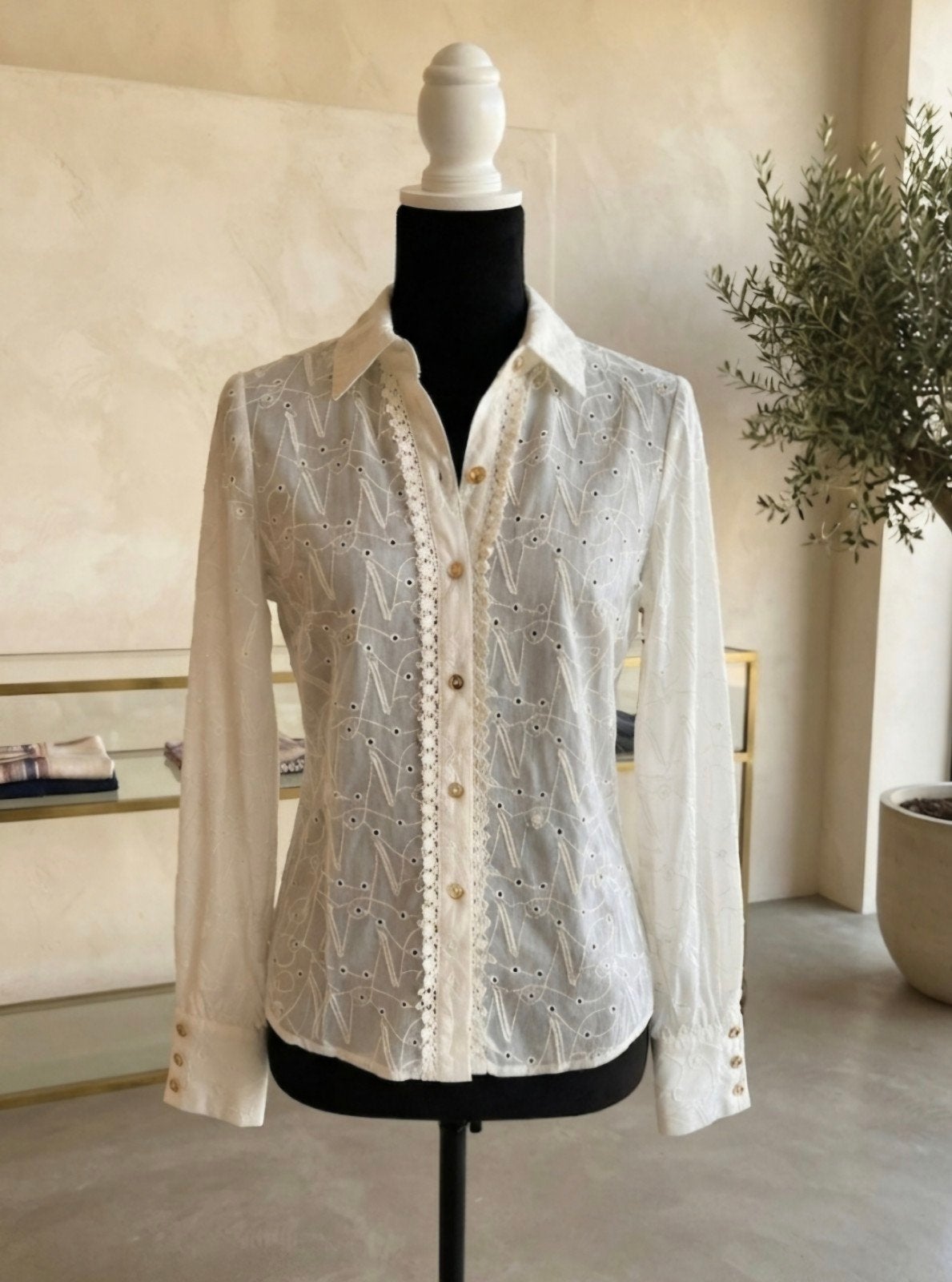 Nikkie blouse met broderie, maat 40, Maat 38/40 (M), Beige, Ophalen of Verzenden, Zo goed als nieuw