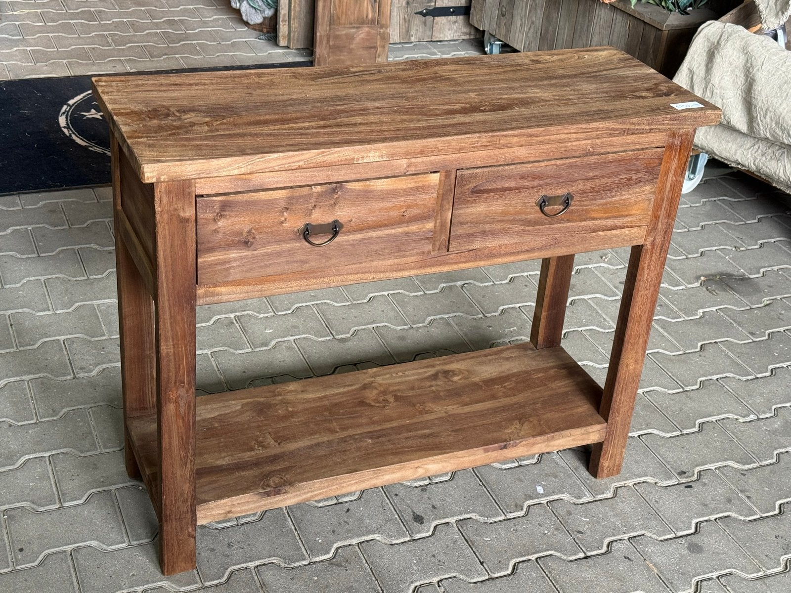 Teak houten sidetable met 2 lades stoer sober landelijk, Huis en Inrichting, Tafels | Sidetables, .., 50 tot 100 cm, Nieuw, ..