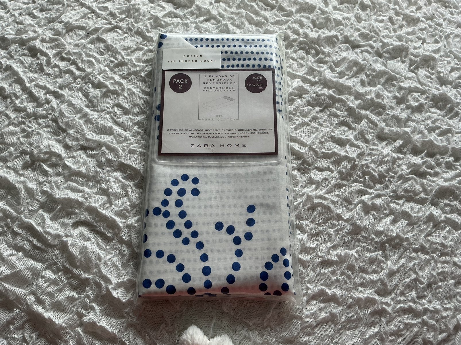 Zara Home Kussenslopen - Wit met Blauwe Stippen (2-pack), Eenpersoons, Nieuw, Ophalen of Verzenden, Wit