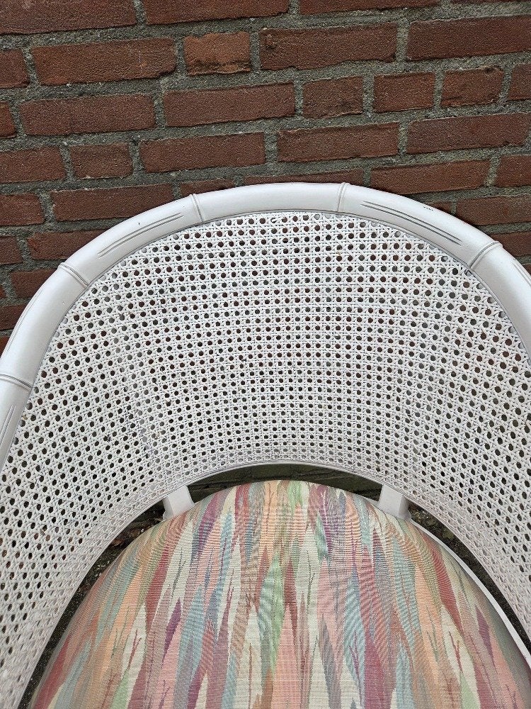 stoel fauteuil rotan bamboe wit vintage, Ophalen of Verzenden