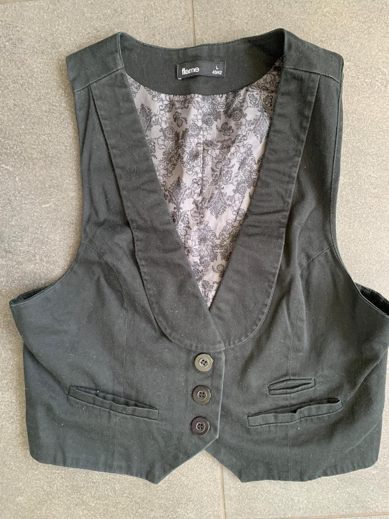 Flame zwart dames Gilet Mt L, Kleding | Dames, Flame, Zwart, Maat 42/44 (L), Ophalen of Verzenden