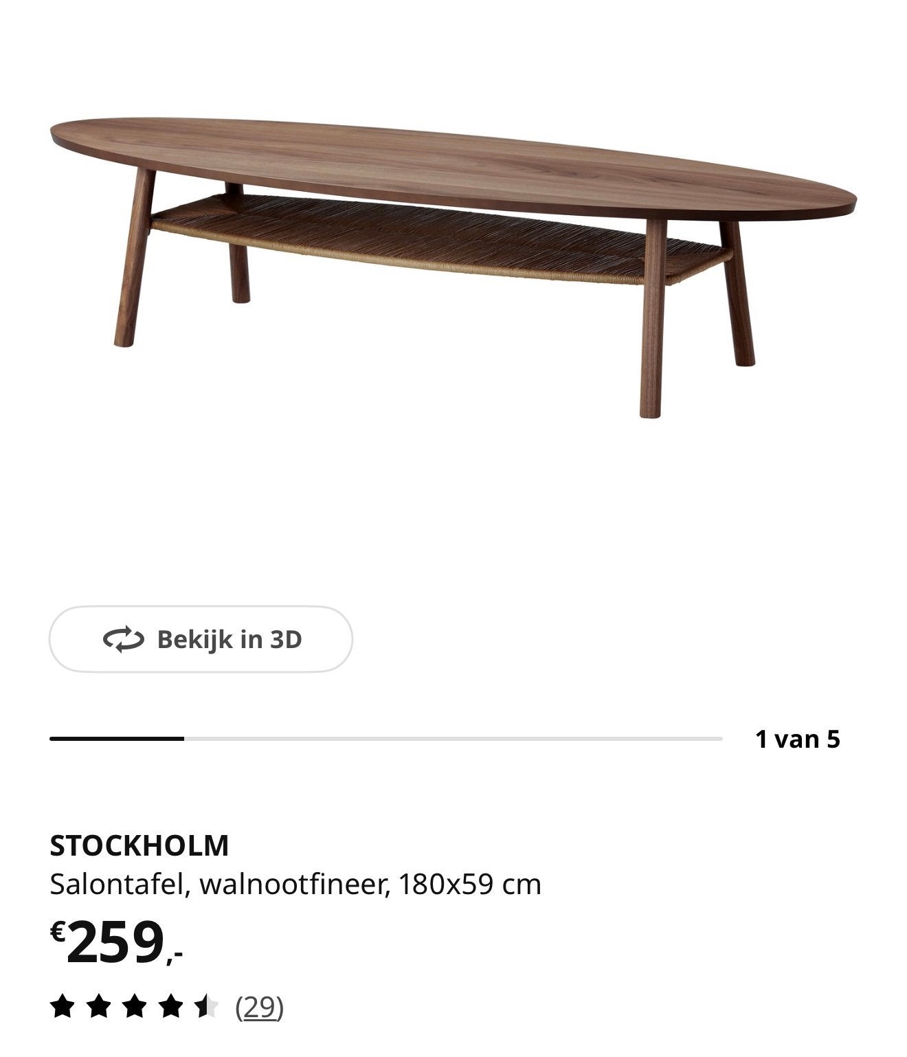 IKEA STOCKHOLM Salontafel Walnootfineer 180x59 cm, Ophalen, Gebruikt, 50 tot 100 cm, 150 tot 200 cm