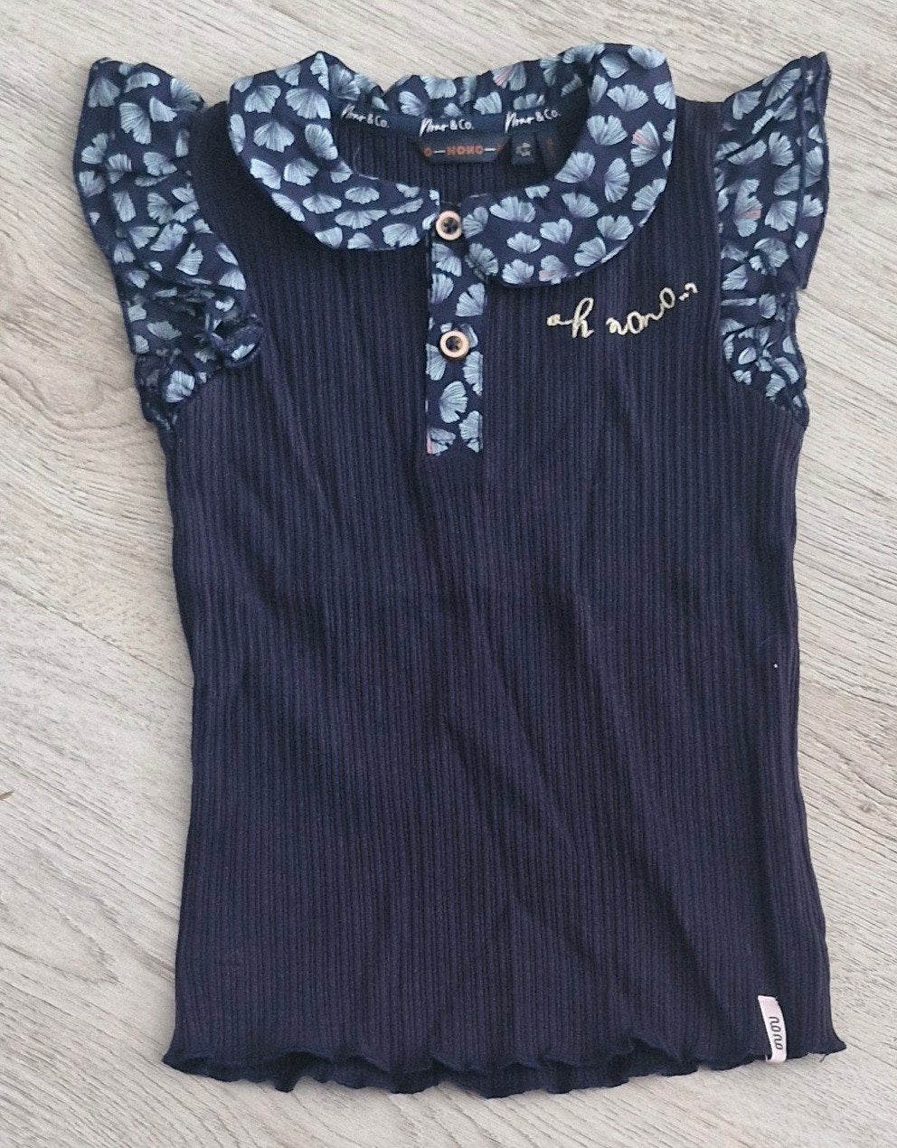 Nono geribbelde top met bloemenkraagje, Meisje, Ophalen of Verzenden, Shirt of Longsleeve, Nono