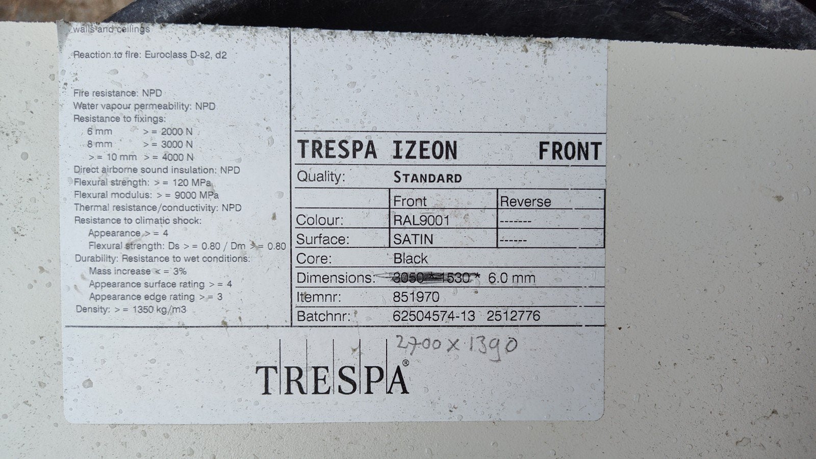 Trespa 6 mm enkelzijdig creme wit (RAL9001), Doe-het-zelf en Verbouw, Platen en Panelen, Ophalen, Nieuw, HPL, Minder dan 20 mm