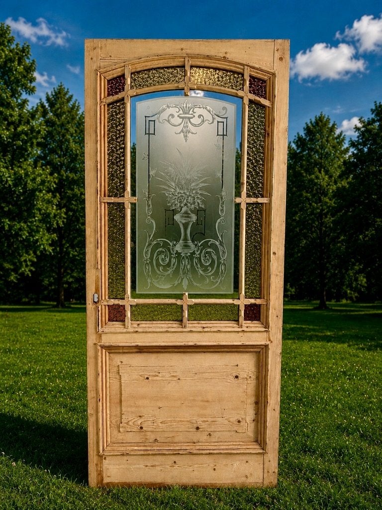 Deuren met geslepen / geëtst glas: enkel, openslaand, dubbel, Doe-het-zelf en Verbouw, Deuren en Horren, Ophalen, Gebruikt, 80 tot 100 cm