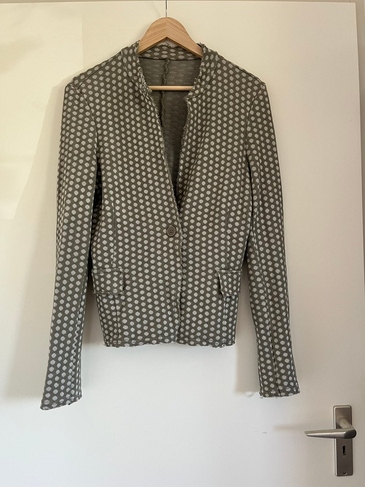 Lichtgroene vest / jasje witte bolletjes /stipjes, maat 40/L, Maat 38/40 (M), Ophalen of Verzenden, Jasje, Gedragen
