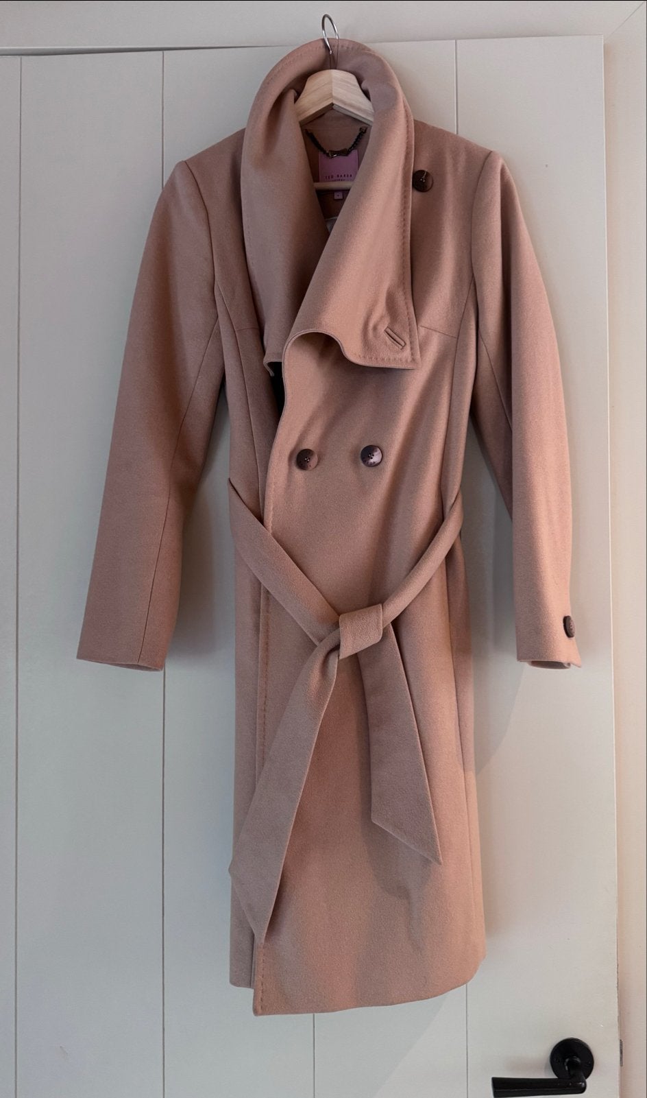 Ted Baker Danita trenchcoat camel, maat S/36, scheerwol, Ophalen of Verzenden, Zo goed als nieuw, Maat 36 (S), Beige