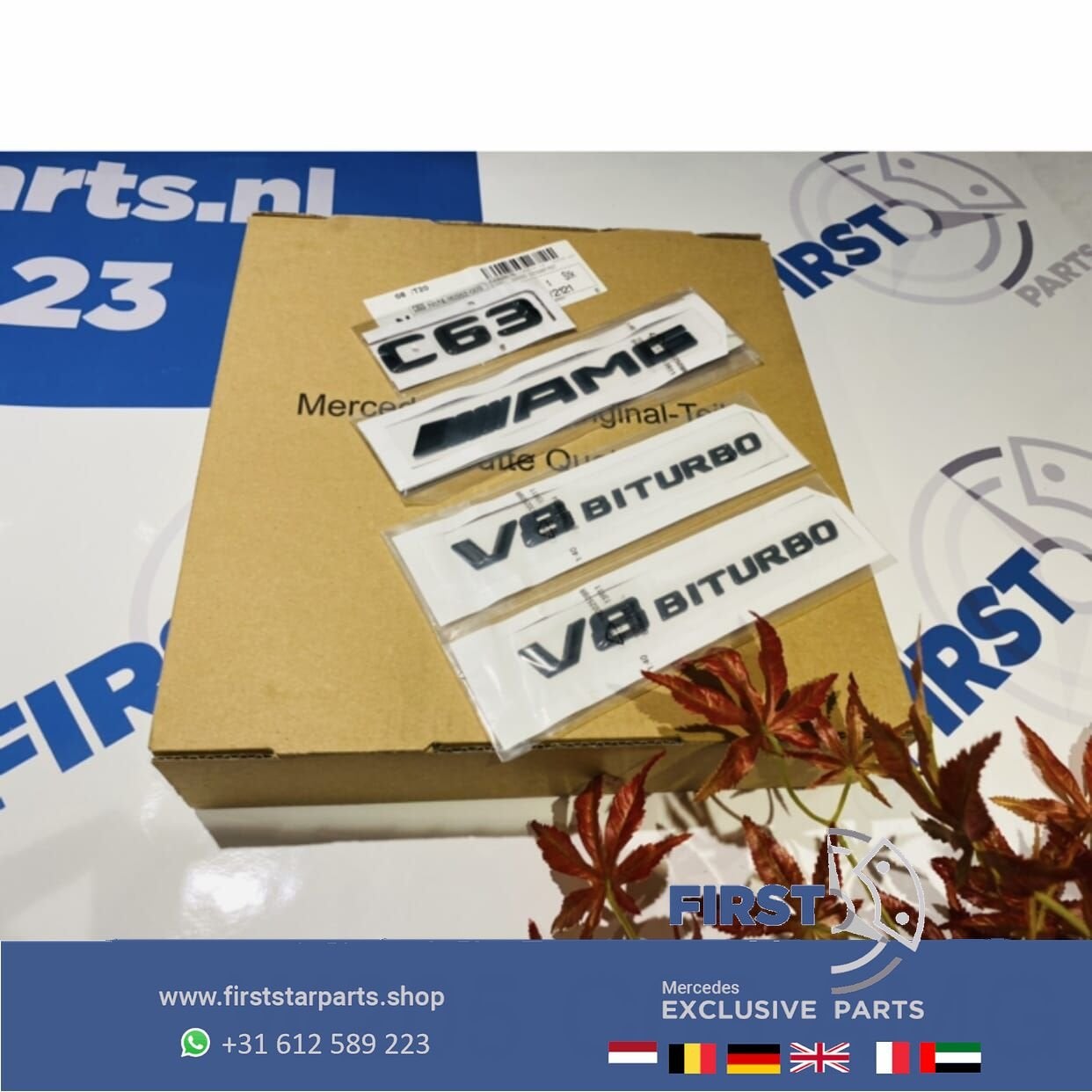 W205 C63 AMG LOGO SET C 63 ZWART EMBLEMEN SET Mercedes C KLA, Gebruikt, -, Ophalen of Verzenden, -