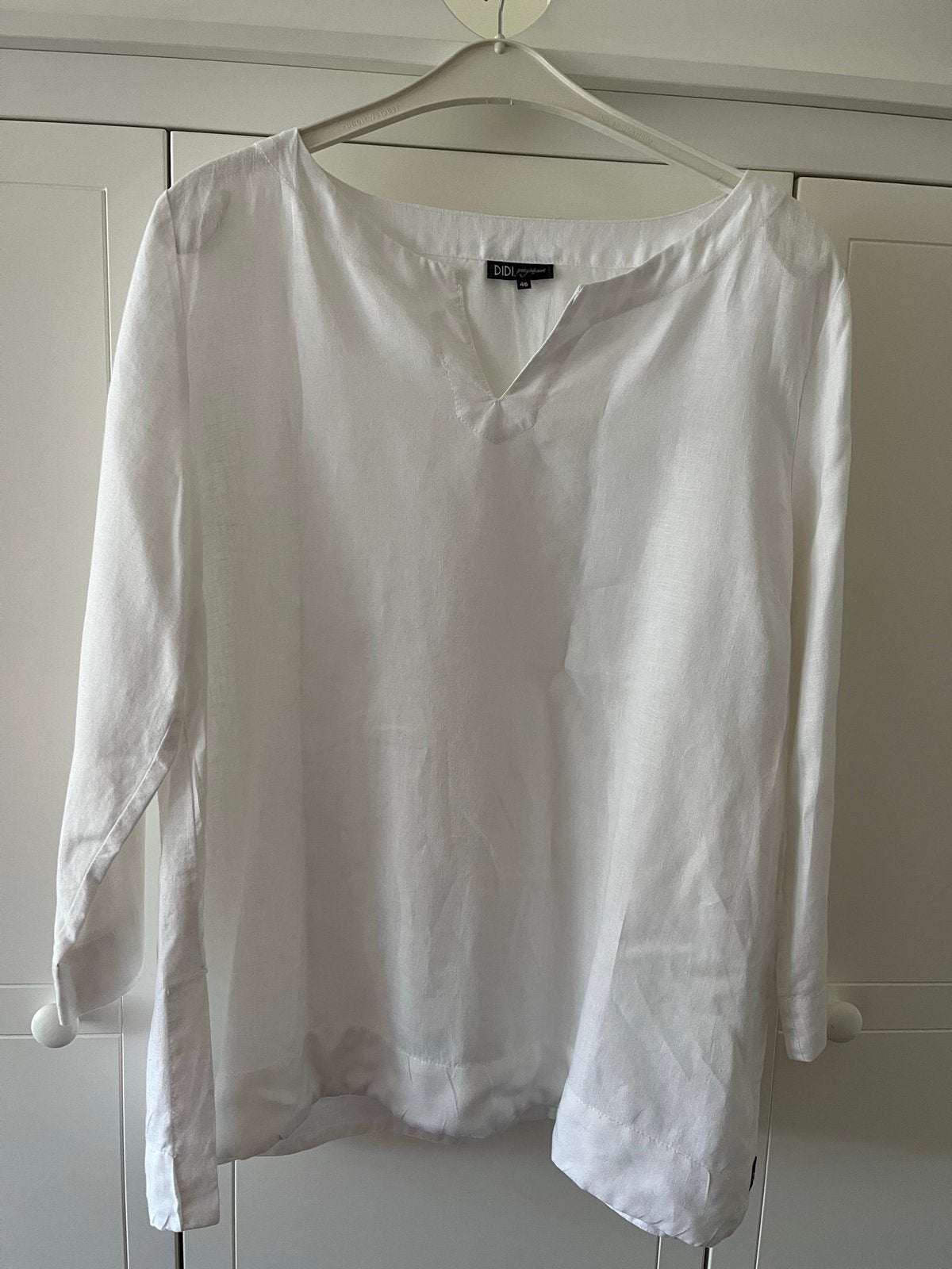 Dames blouse / tuniek / shirt 100% linnen wit Didi mt 46, Ophalen of Verzenden, Zo goed als nieuw, Maat 46/48 (XL) of groter, Wit
