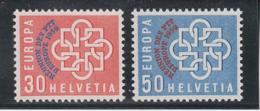 E001 Zwitserland 1959 CEPT speciale rode opdruk 681 682, Ophalen of Verzenden, Overige landen, Postfris