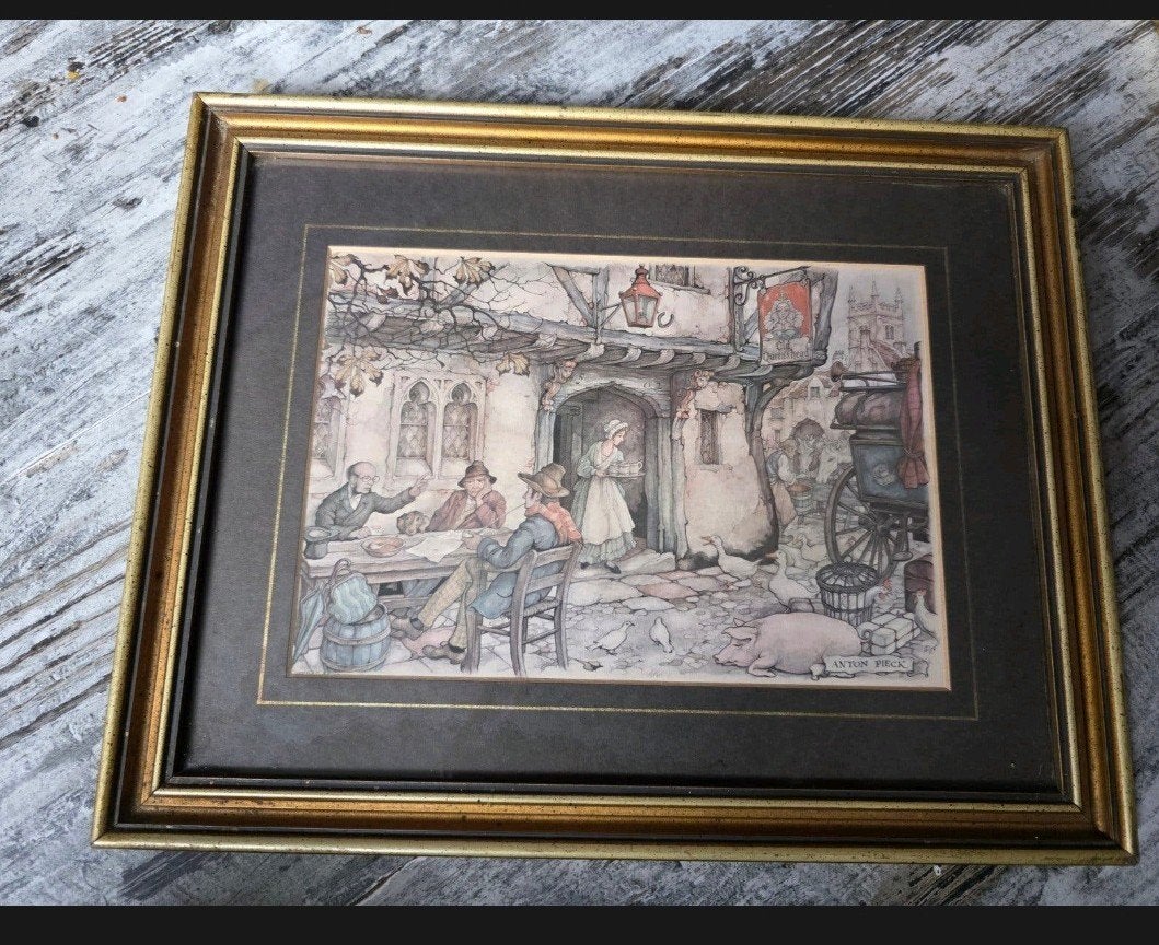 2  ingelijste Anton Pieck prenten: Stadsgezicht, Ophalen