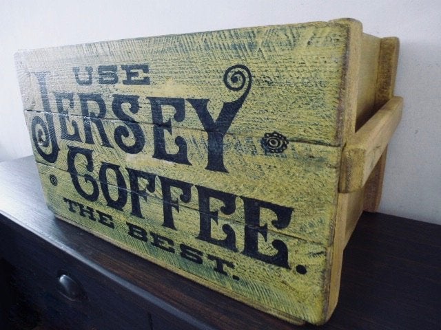 Grote houten kist/krat/Jersey Coffee /vintage/industrieel, Minder dan 50 cm, 50 tot 100 cm, Grenenhout, Ophalen of Verzenden