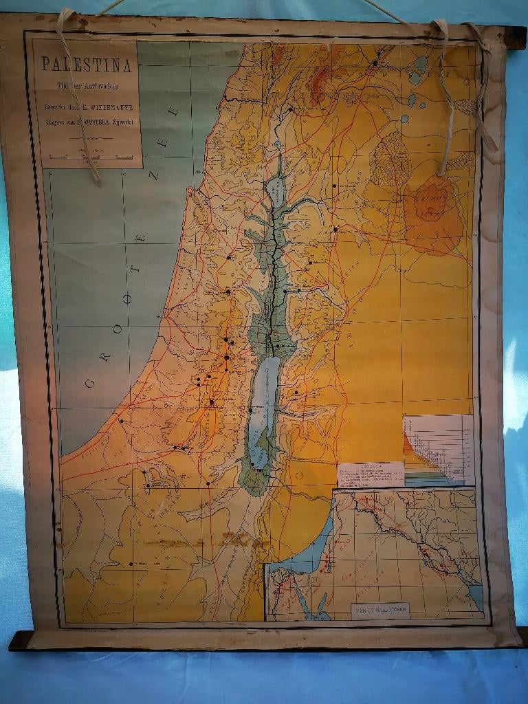 1908 Schoolplaten wereldkaart Palestina Tijd ter Aartsvaders, Antiek en Kunst, Antiek | Schoolplaten, Ophalen of Verzenden, Aardrijkskunde