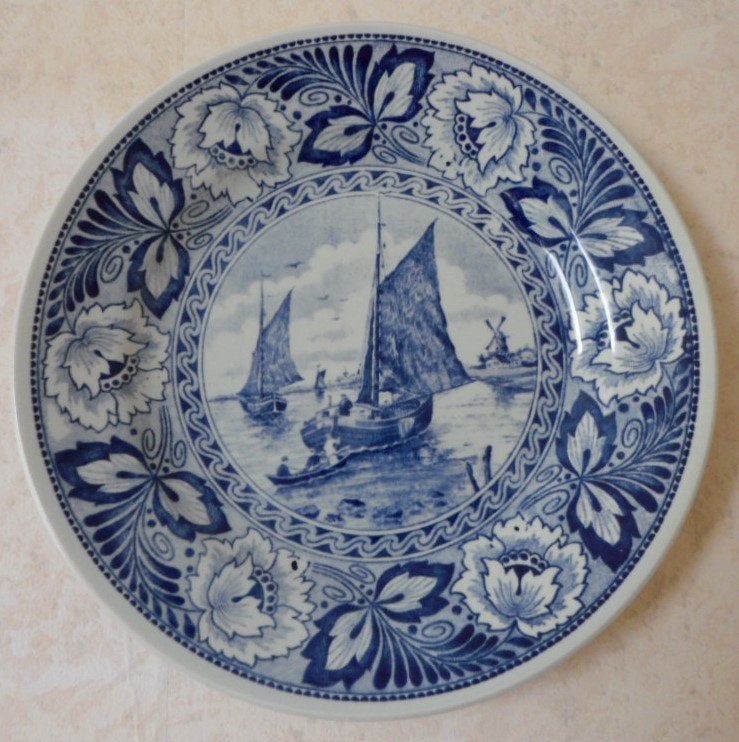 Delf blauw wandbord - 3 - Zeilschepen / Vintage, Antiek en Kunst, Ophalen of Verzenden