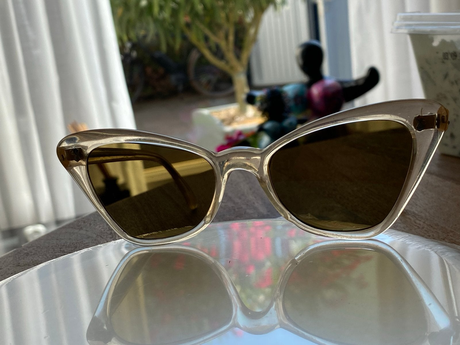 Vintage Transparante Cat-Eye Zonnebril - Topkwaliteit, Overige merken, Gebruikt, Zonnebril, Beige