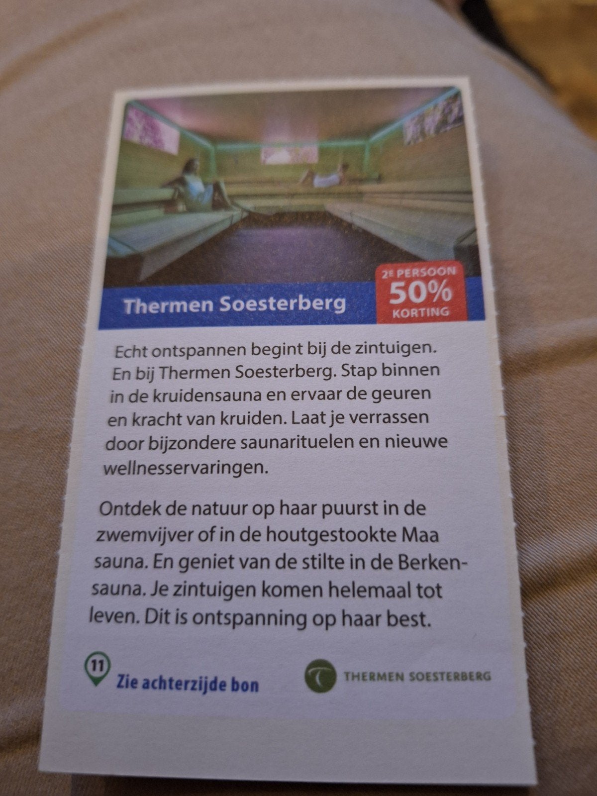 Thermen soesterberg 2e pers 50%korting op entree, Tickets en Kaartjes, Drie personen of meer, Kortingsbon, Spa of Sauna