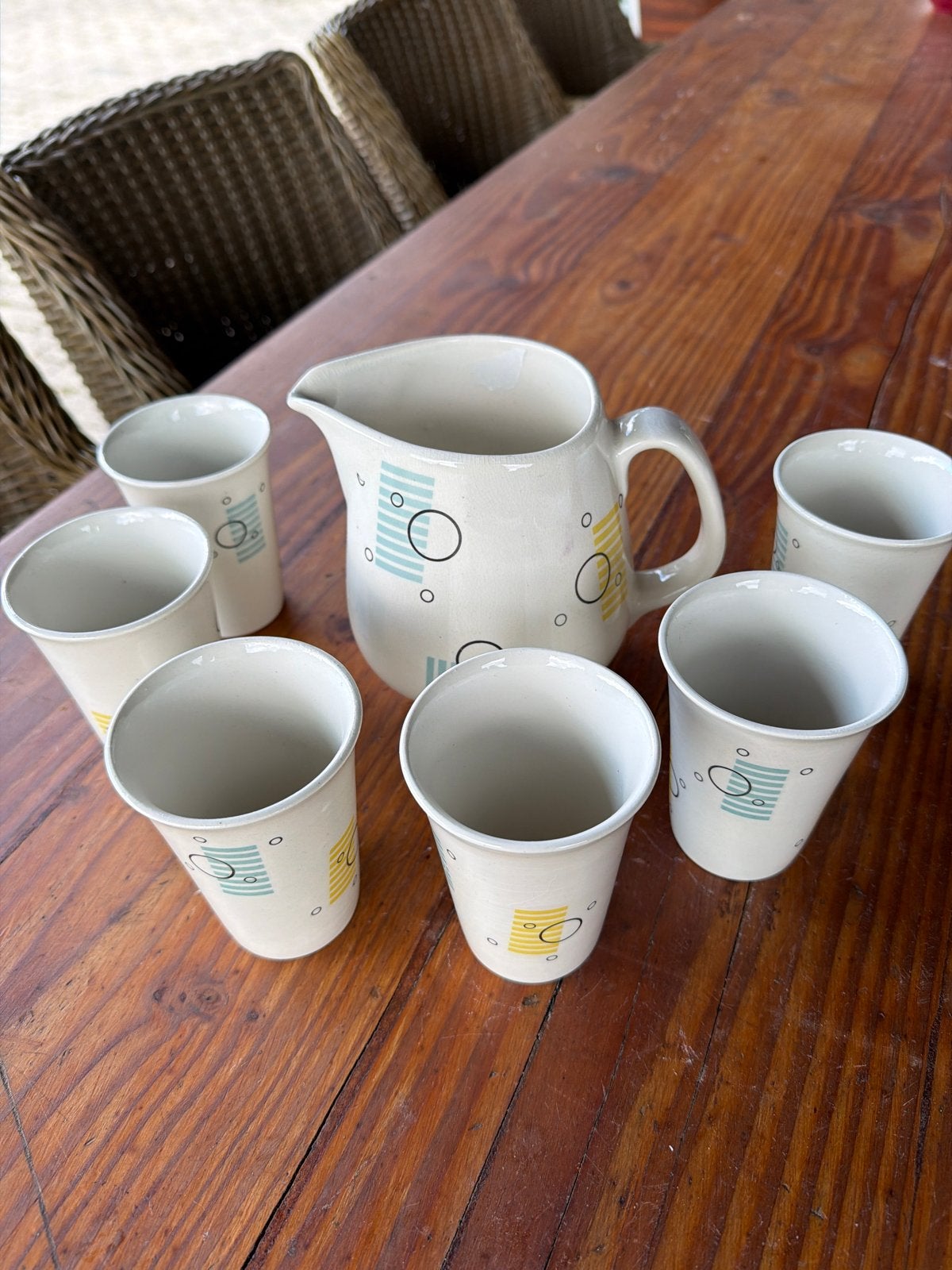 Vintage Melkset met 6 Bekers - DDR Porselein, Ophalen of Verzenden