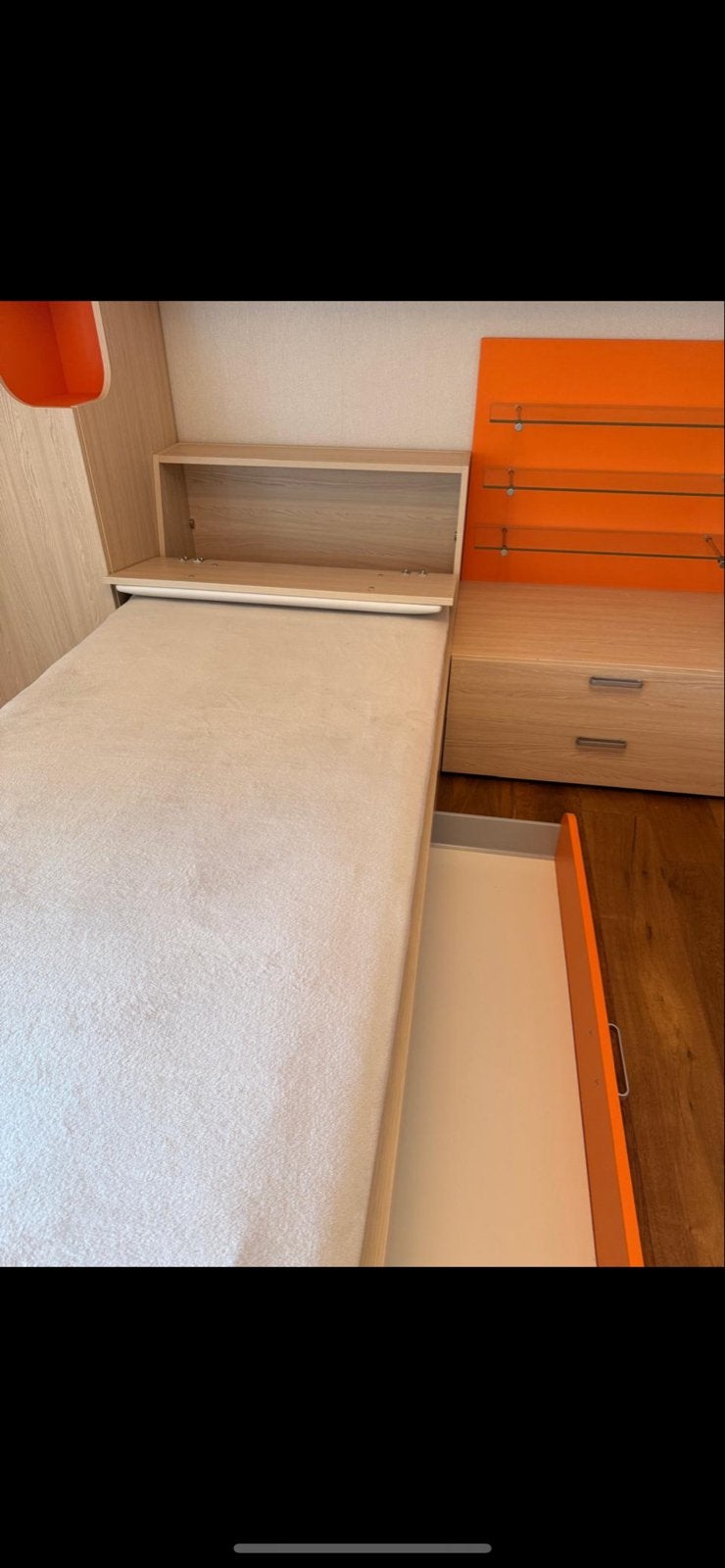 Eenpersoonsbed met opbergruimte  237x97, Ophalen, Gebruikt, Overige maten, Hout