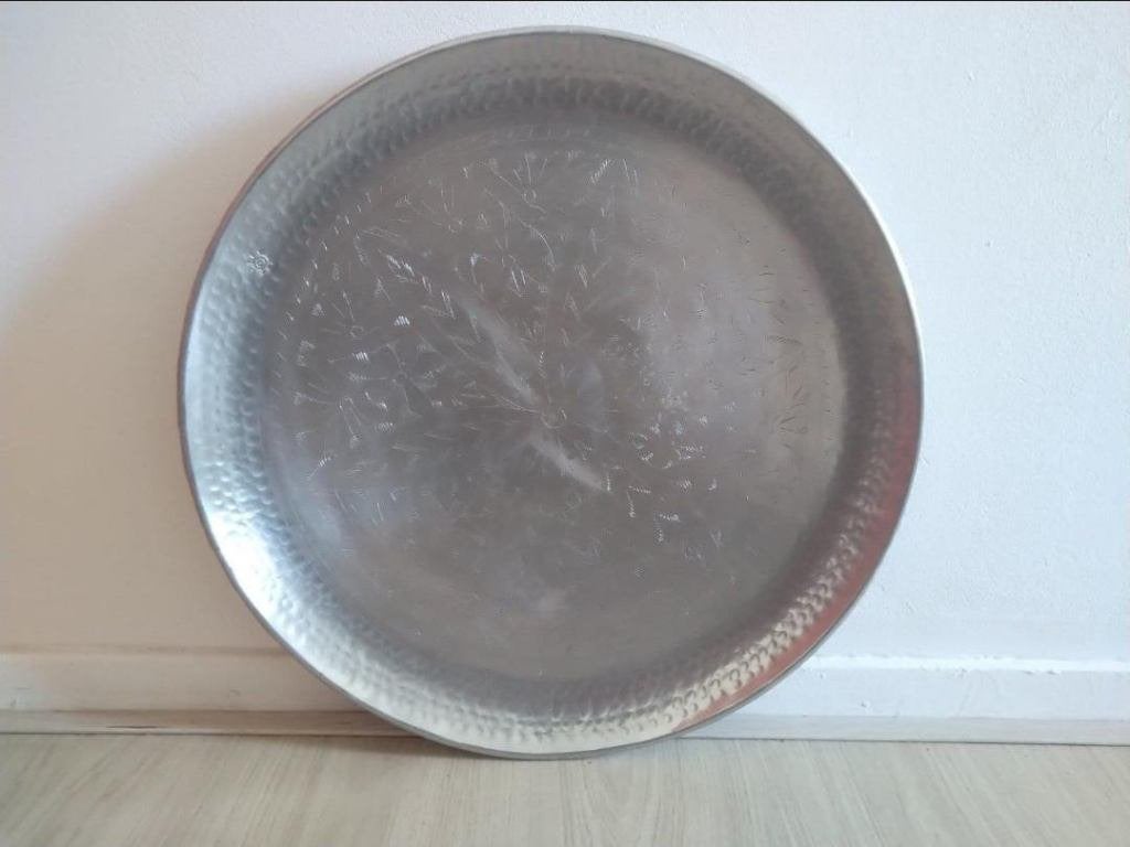 Hand geslagen Aluminium Dienblad Van Verre (58 cm). E, Ophalen, Rond, Zo goed als nieuw, Afneembaar