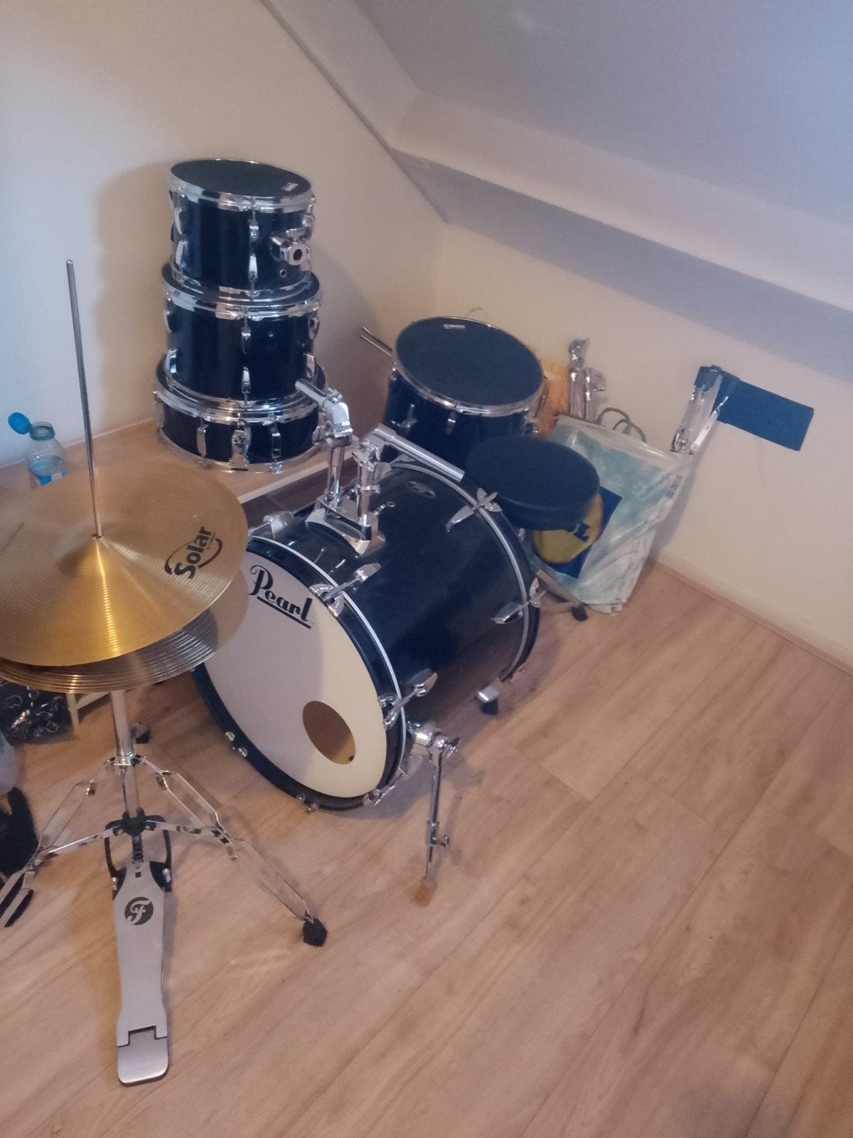 Pearl drumstel met bekkens en pedaal, Muziek en Instrumenten, Ophalen of Verzenden, Gebruikt, Pearl