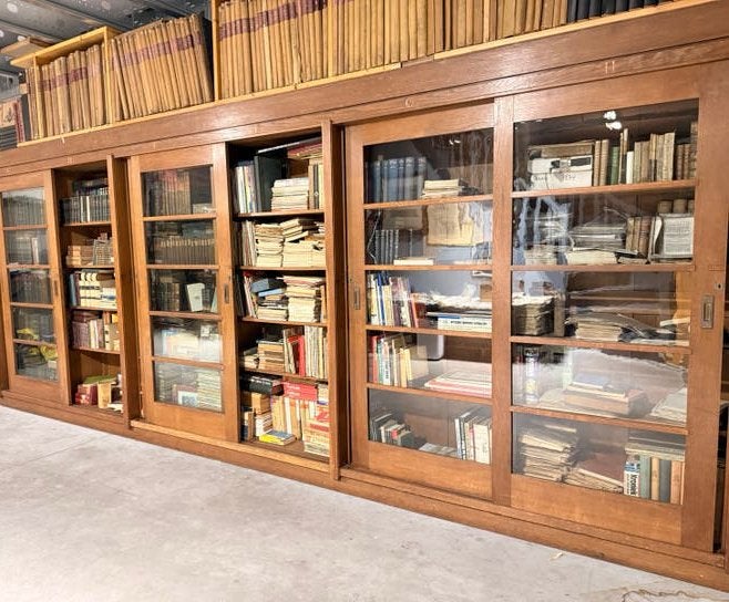 Imposante Antieke boekenkast 666 cm, met schuifdeuren, Ophalen, 200 cm of meer, 75 cm of meer, Eikenhout