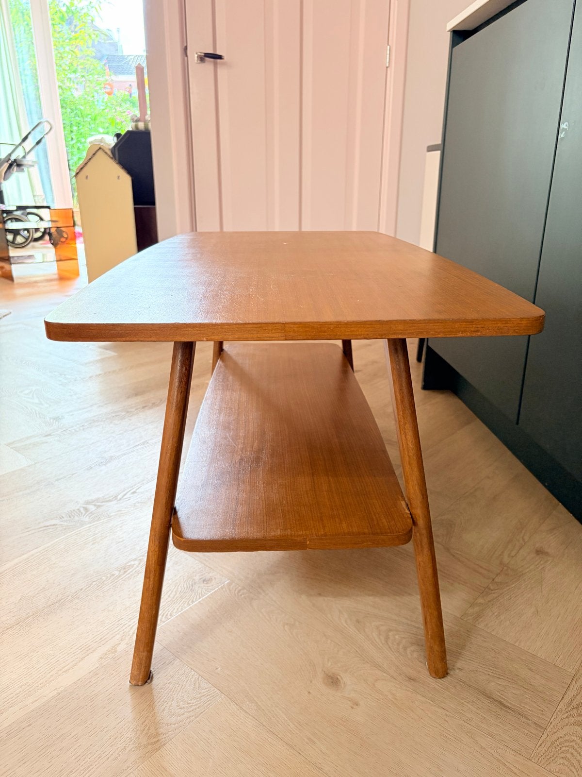 Vintage Bijzettafel met Opbergplank - 99x50x46cm, Ophalen, Gebruikt, 50 tot 100 cm, Overige houtsoorten