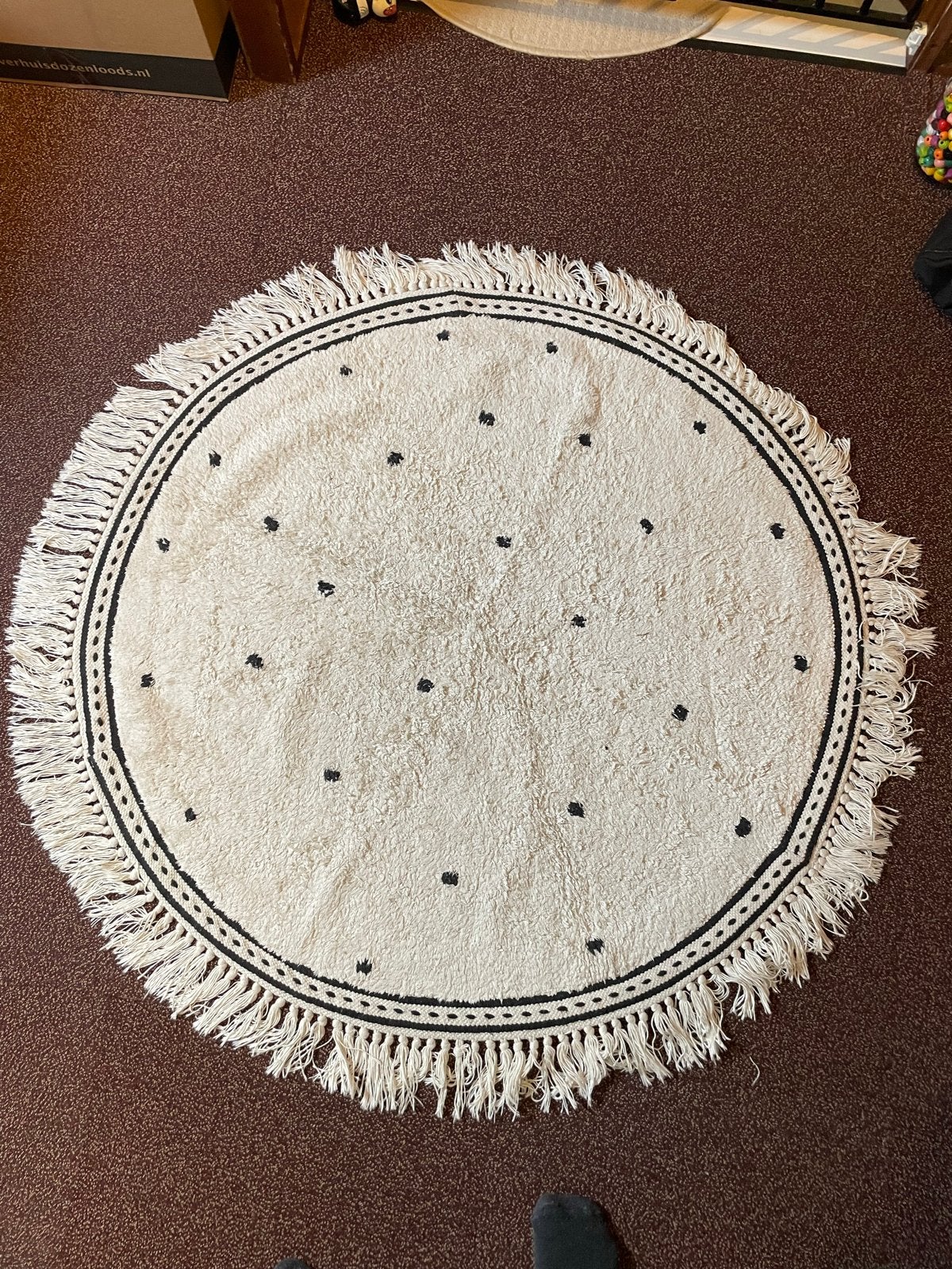 Rond kleed met franjes - Crème/Zwart, Ophalen, Gebruikt, 100 tot 150 cm, Rond