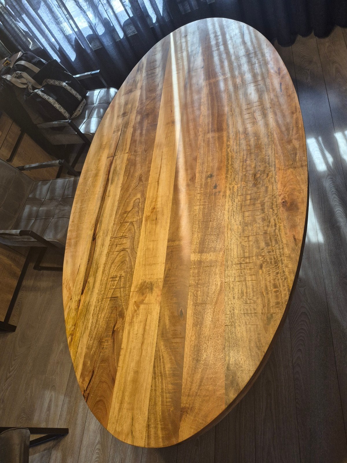 Mangohouten eettafel ovaal 220x110x72 cm, 100 tot 150 cm, 200 cm of meer, Zo goed als nieuw, Ovaal
