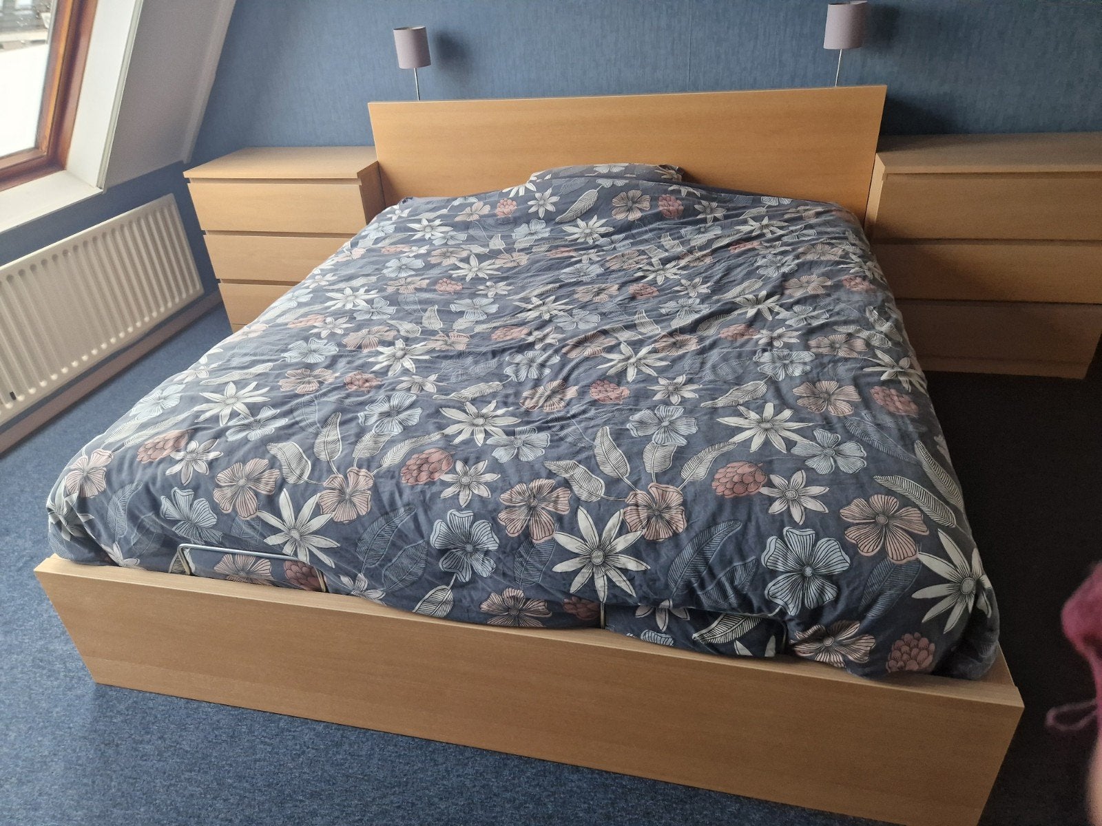 Ikea Malm bedframe eiken + Lönset lattenbodem, Ophalen, Overige kleuren, 210 cm, Tweepersoons
