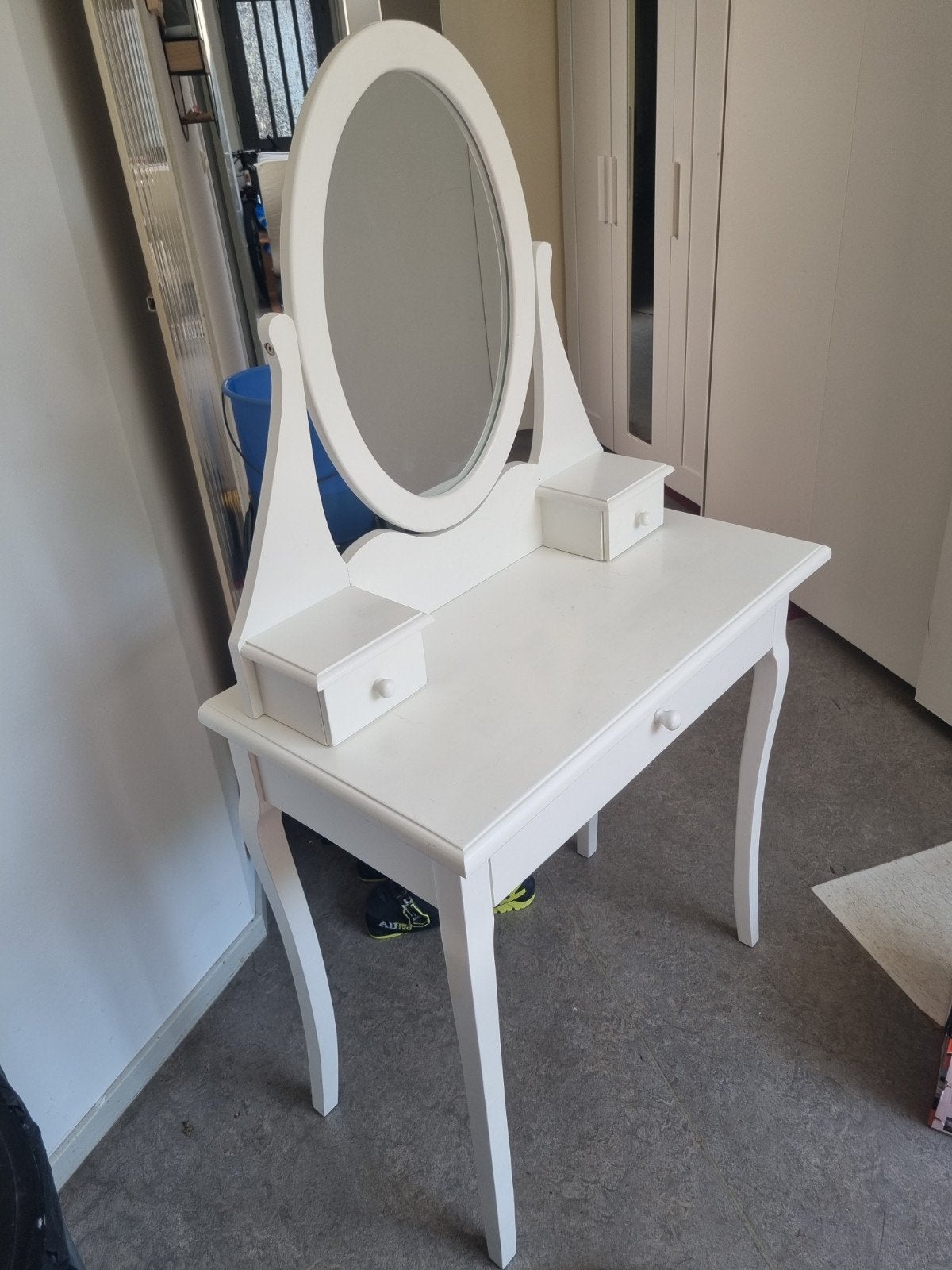 Witte kaptafel met spiegel en lades, Ophalen, Gebruikt, 100 tot 150 cm, 50 tot 100 cm