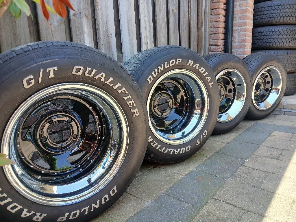4 SET Velgen American racing 10j WOLFRACE Chevy 5x4,75 5x4,5, Ophalen, Gebruikt, All Season, Band(en)