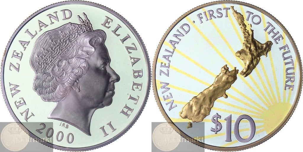 Nieuw Zeeland - 10 Dollars 2000 Millennium - verguld ZILVER, Postzegels en Munten, Munten | Oceanië, Ophalen of Verzenden, Losse munt