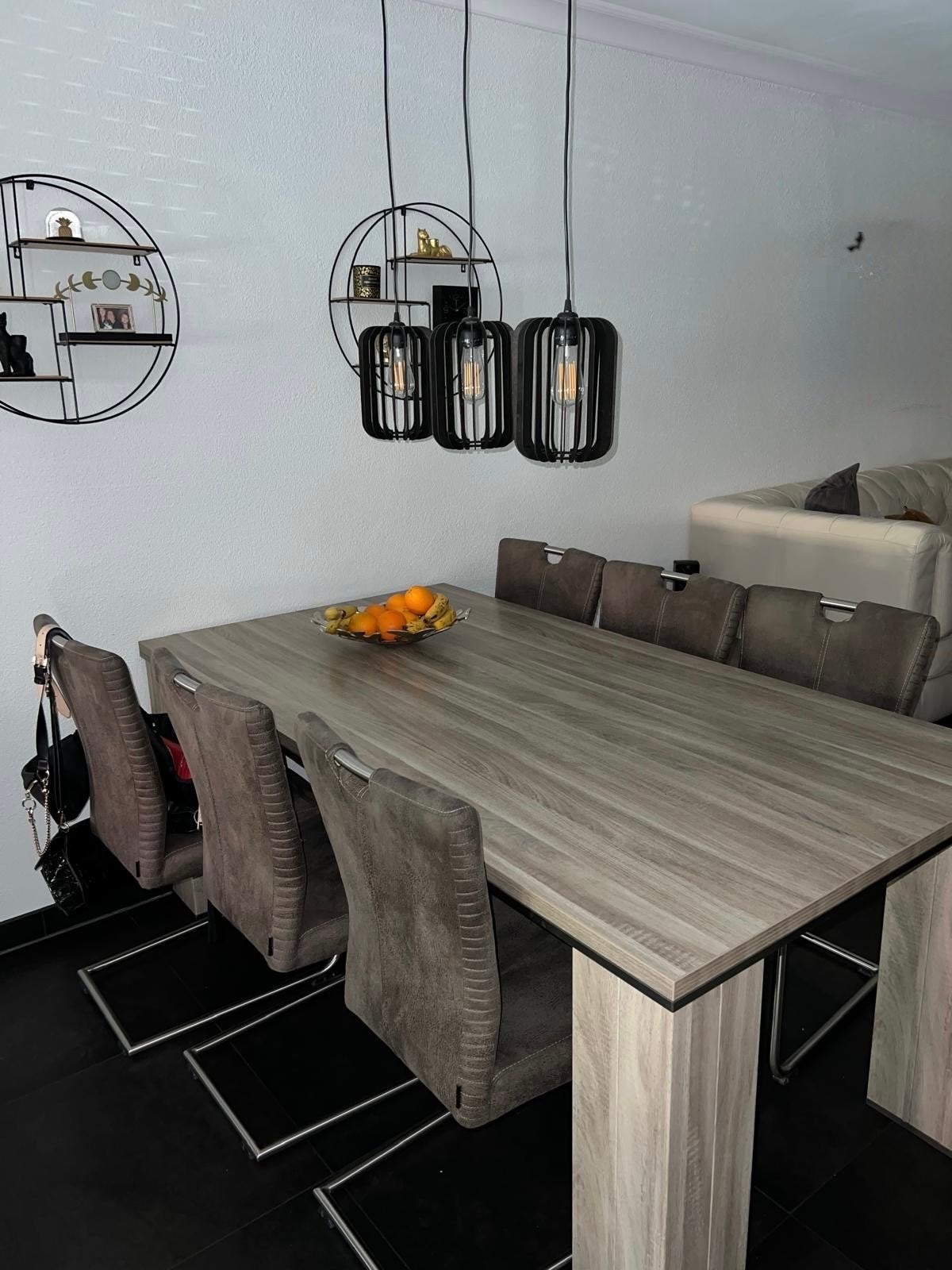 Moderne eettafel met 6 stoelen (gratis afhalen), Ophalen, Gebruikt, 50 tot 100 cm, Vijf personen of meer