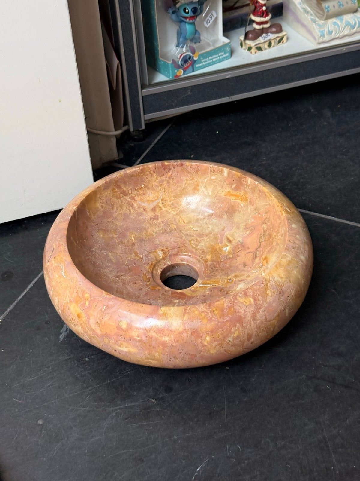 Ronde marmeren waskom - Roze/Oranje, Doe-het-zelf en Verbouw, Sanitair, Zo goed als nieuw, Wastafel, Steen, Ophalen of Verzenden