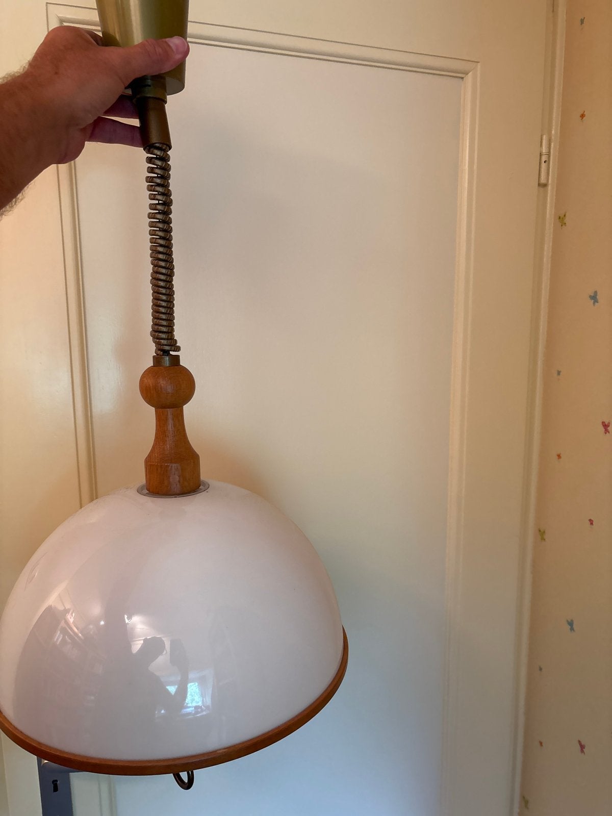 Hanglamp met uitrekbaar mechanisme - Vintage design, Ophalen, Gebruikt, Hout, E27 (groot)