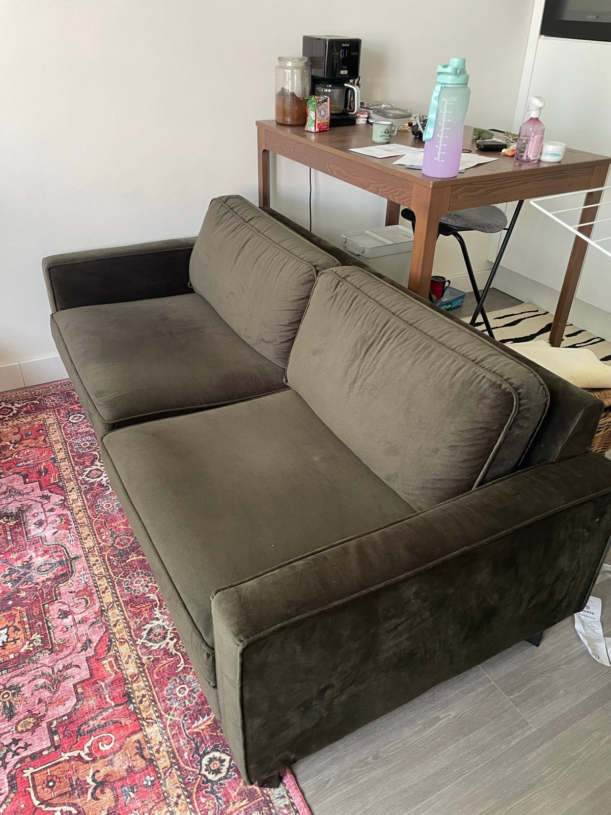 Comfortabele 2-zitsbank in donkergroen, Ophalen, Gebruikt, Tweepersoons, 75 tot 100 cm