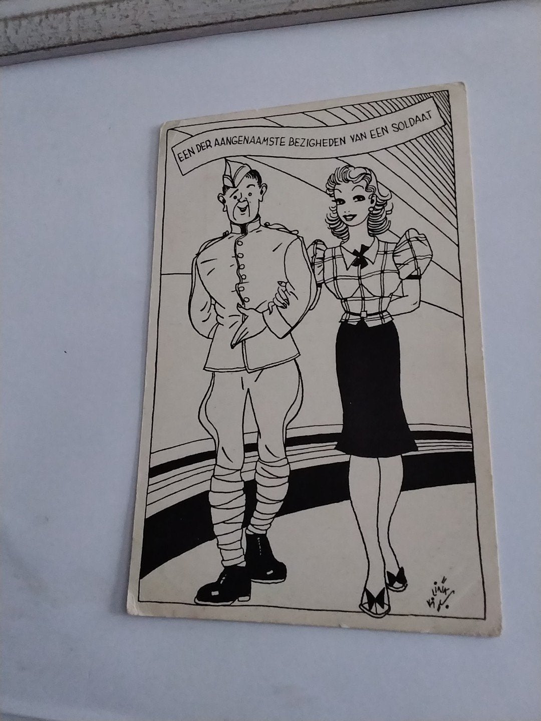 Vintage Ansichtkaart "Onze Jongens" - Soldaat en Dame, Verzamelen, Ophalen of Verzenden, Voor 1920