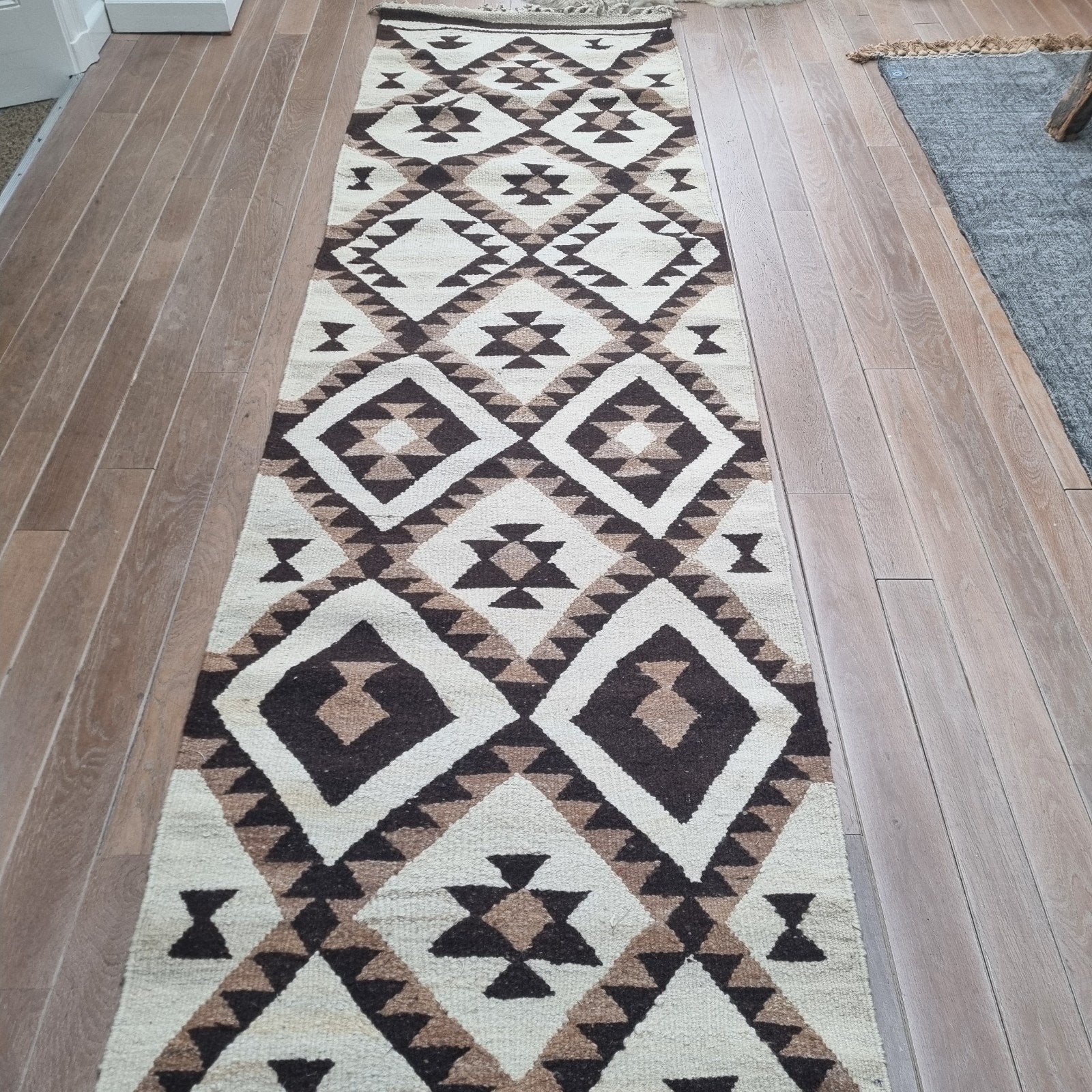 Kelim loper/vloerkleed 3.50 m, Ophalen, Bruin, 200 cm of meer, 50 tot 100 cm