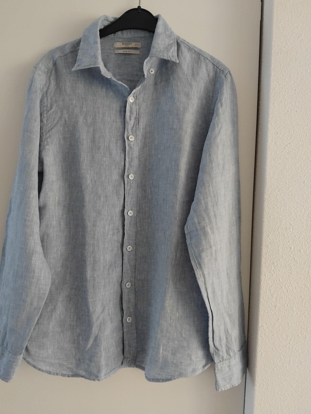 Mango linnen blauw overhemd zgan, Blauw, Halswijdte 38 (S) of kleiner, Ophalen of Verzenden, Zo goed als nieuw