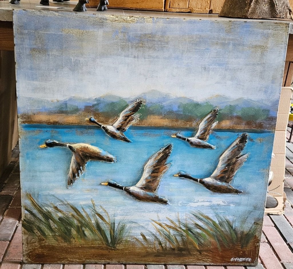 VLIEGENDE EENDEN / 3D / METAAL / SCHILDERIJ / OPRUIMING, Nieuw, Schilderij, 75 tot 100 cm, 75 – 100